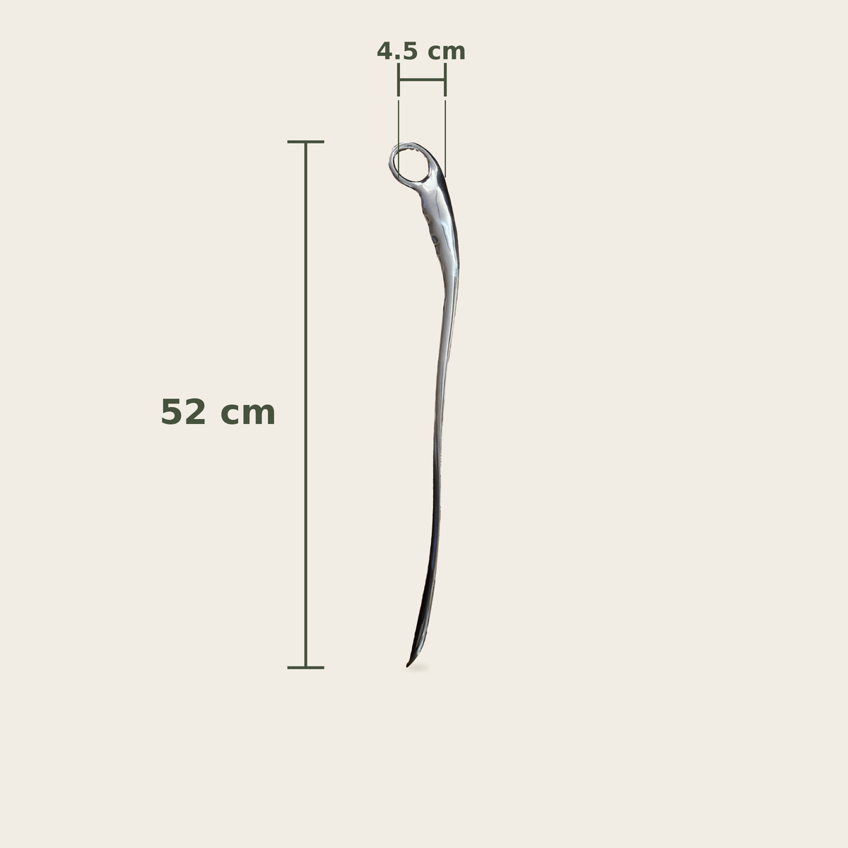 The Steel Shoe Horn with the 52cm length and 4.5cm handle width marked