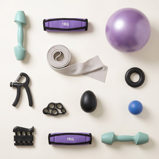 Overhead view of everything included in The Strength Kit, each of the twelve pieces laid out separately so the full contents are visible.