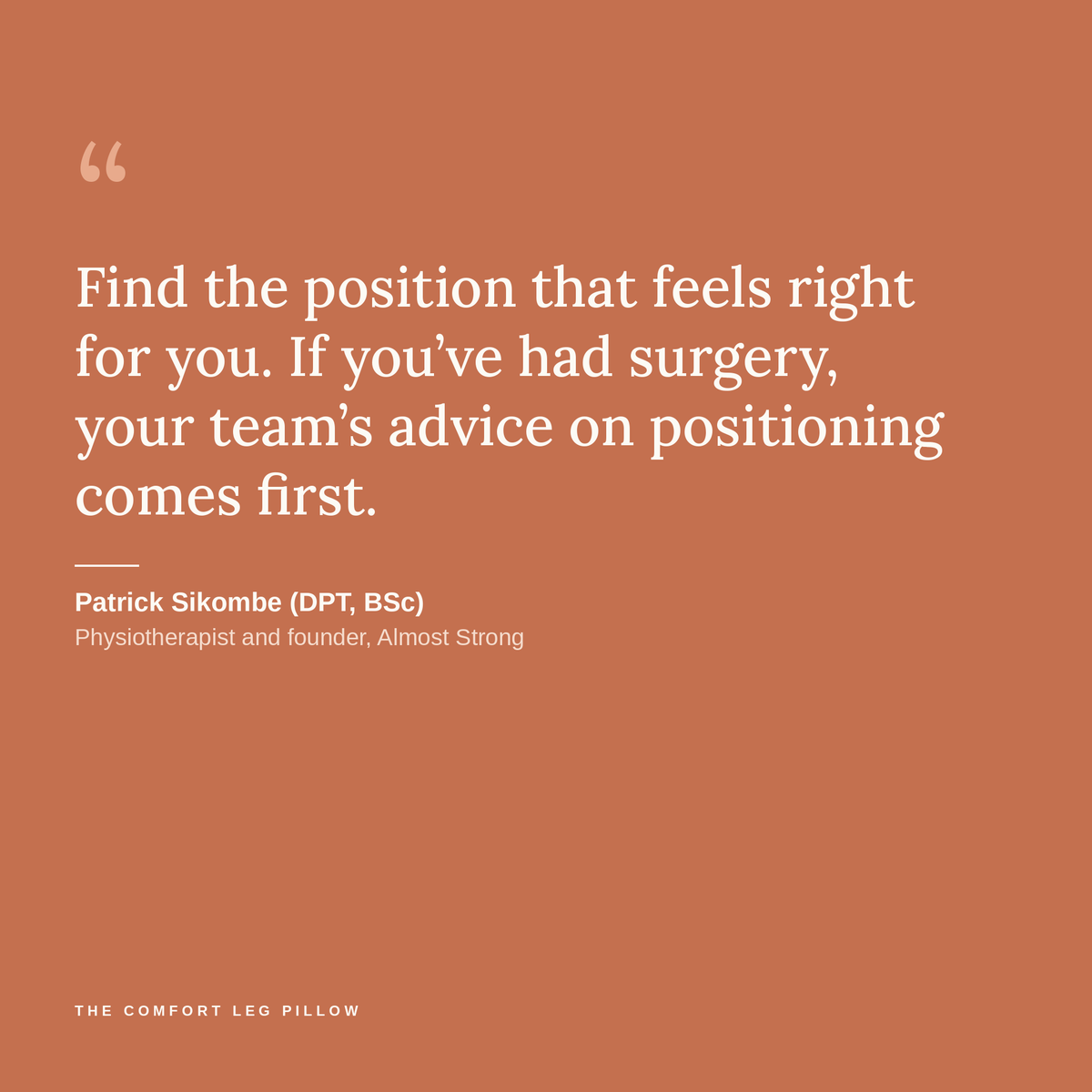 Physiotherapist Patrick Sikombe on finding the position that feels right