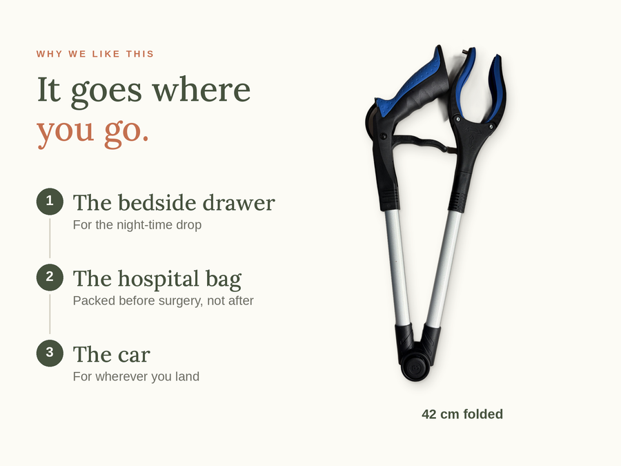 Foldable Long Reach Grabber - Half the Size, Same Reach
