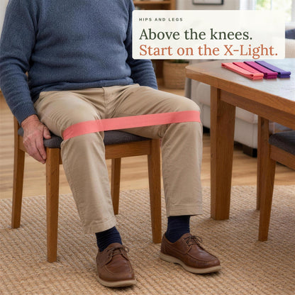 Seated with a loop band just above the knees
